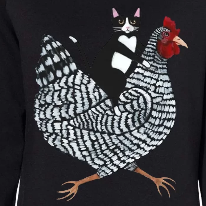 Tuxedo Cat Riding Chicken Funny Womens California Wash Sweatshirt