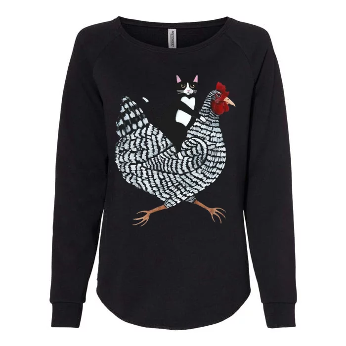 Tuxedo Cat Riding Chicken Funny Womens California Wash Sweatshirt