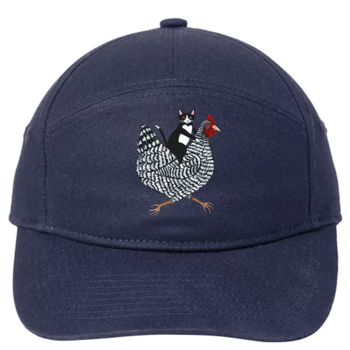 Tuxedo Cat Riding Chicken Funny 7-Panel Snapback Hat