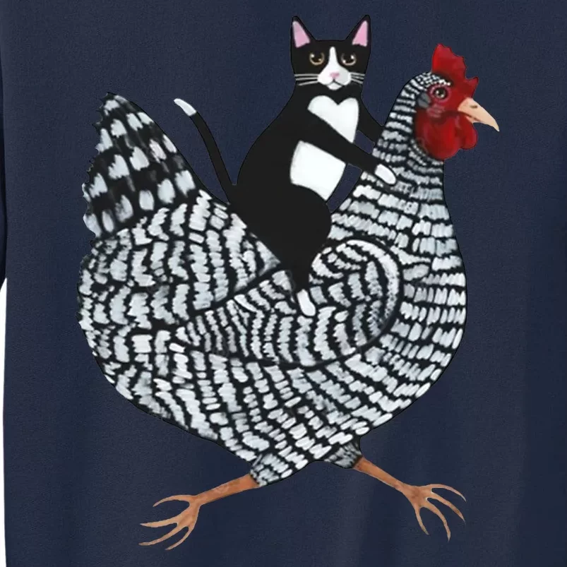 Tuxedo Cat Riding Chicken Funny Tall Sweatshirt