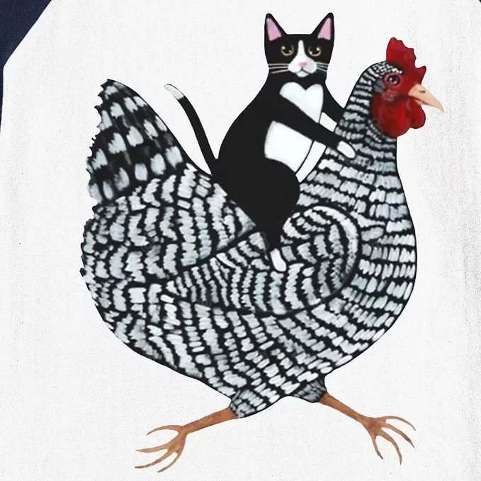 Tuxedo Cat Riding Chicken Funny Baseball Sleeve Shirt