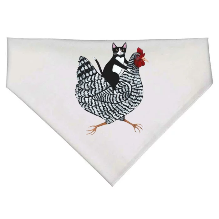 Tuxedo Cat Riding Chicken Funny USA-Made Doggie Bandana