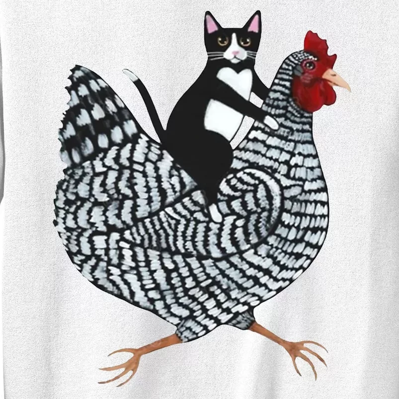 Tuxedo Cat Riding Chicken Funny Sweatshirt