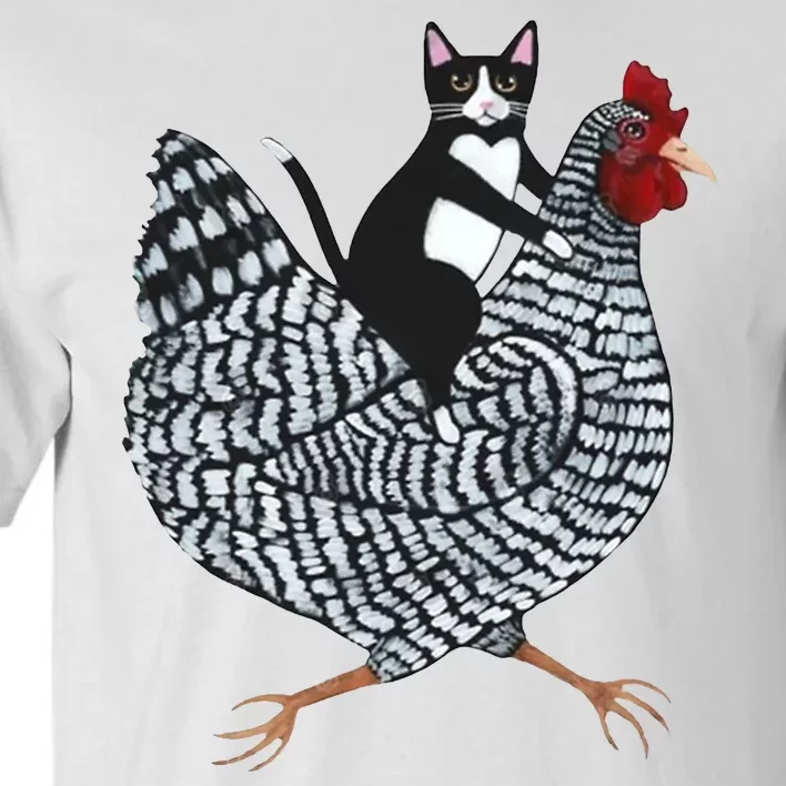 Tuxedo Cat Riding Chicken Funny Tall T-Shirt