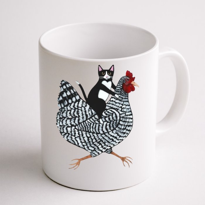 Tuxedo Cat Riding Chicken Funny Front & Back Coffee Mug