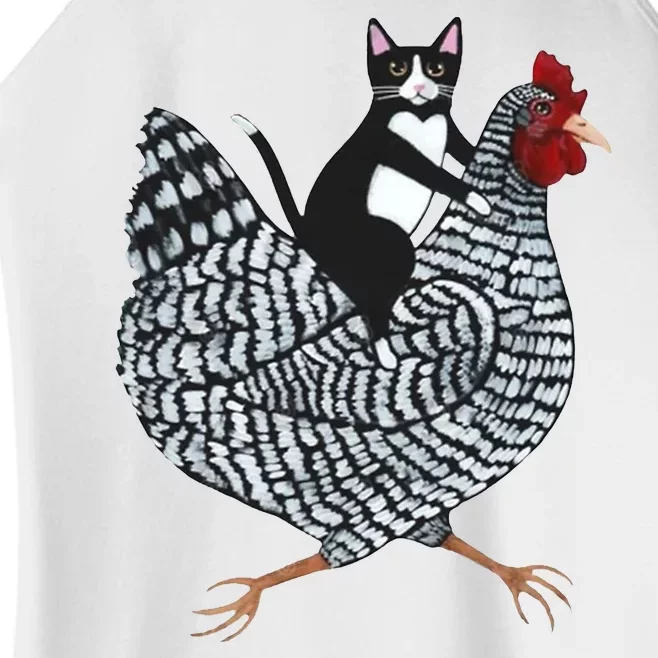 Tuxedo Cat Riding Chicken Funny Women’s Perfect Tri Rocker Tank