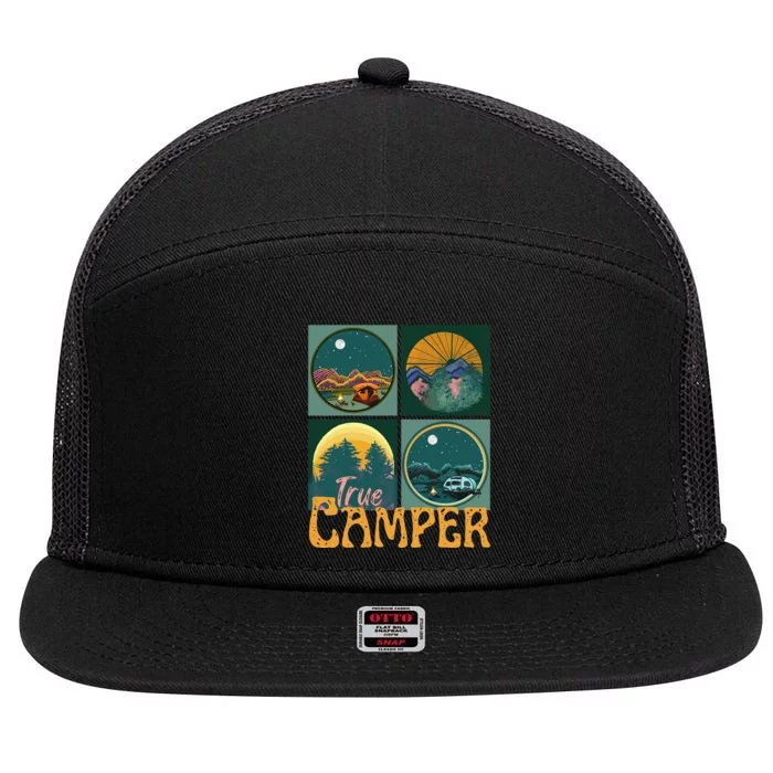 True Camper RV Tent Nature Outdoor Camping Hiker 7 Panel Mesh Trucker Snapback Hat