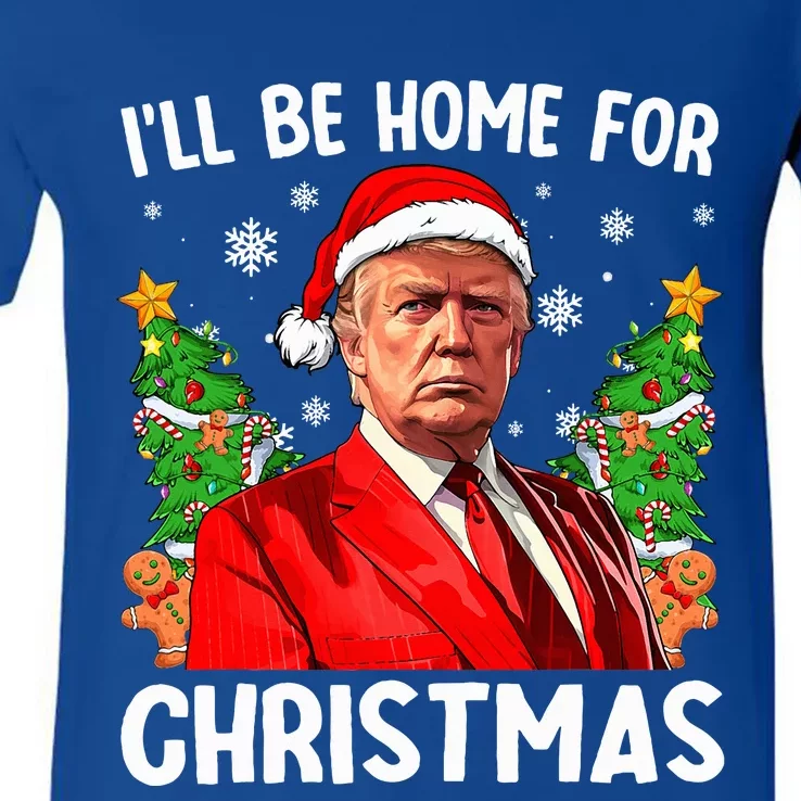 Trump Christmas Santa Hat Ill Be Home For Christmas V-Neck T-Shirt