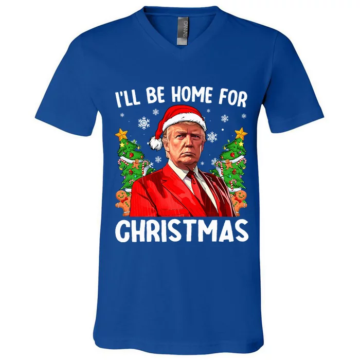 Trump Christmas Santa Hat Ill Be Home For Christmas V-Neck T-Shirt