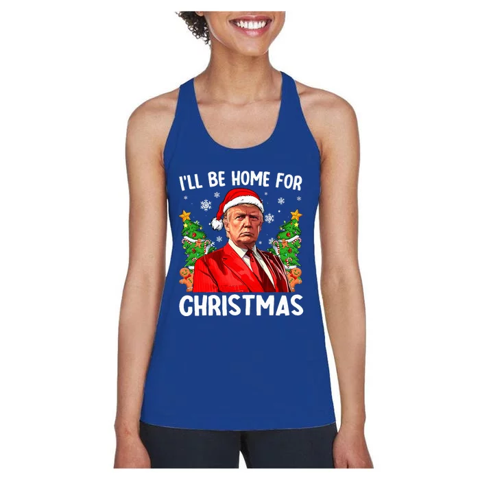 Trump Christmas Santa Hat Ill Be Home For Christmas Women's Racerback Tank