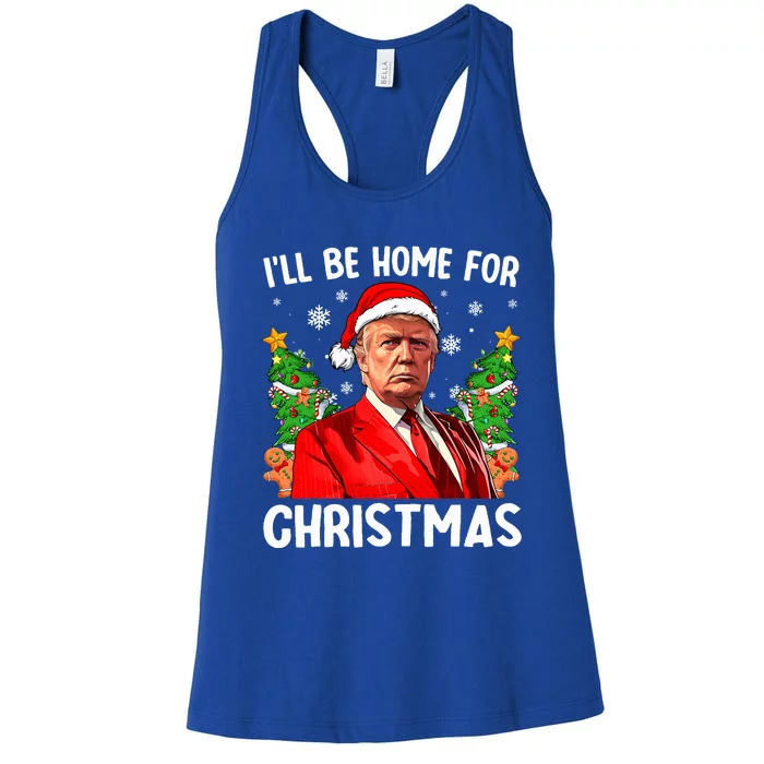 Trump Christmas Santa Hat Ill Be Home For Christmas Women's Racerback Tank