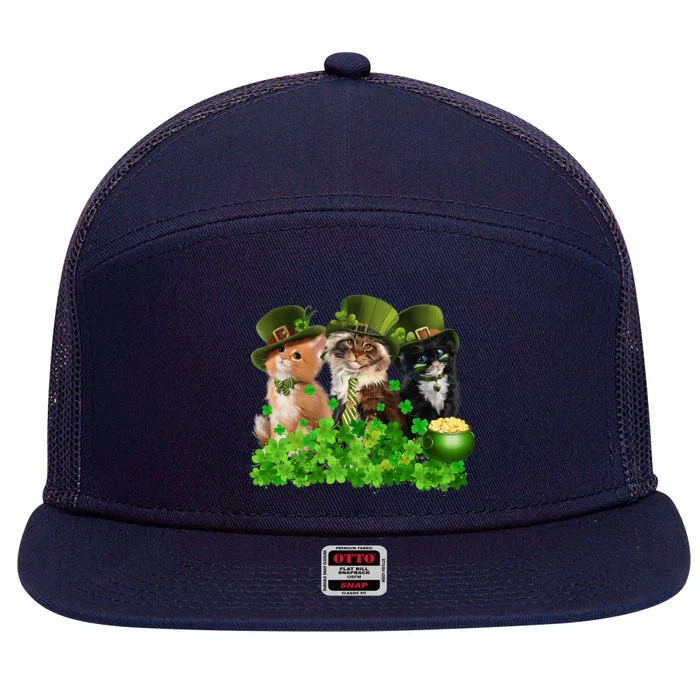 Three Cat St Patricks Day Kitty Kitten Lover Irish Premium 7 Panel Mesh Trucker Snapback Hat