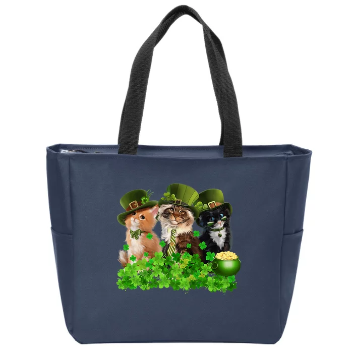 Three Cat St Patricks Day Kitty Kitten Lover Irish Premium Zip Tote Bag