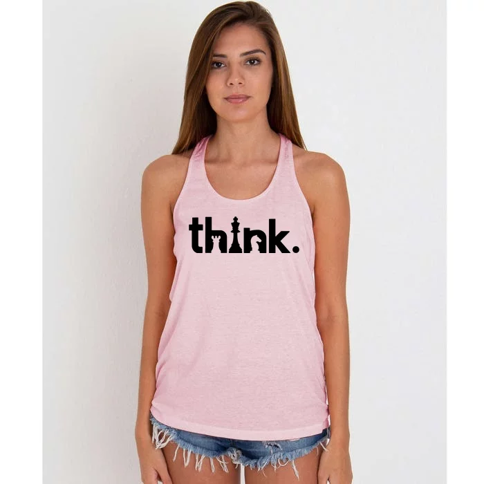 Think Chess Shirt Matching Gambit Chess Player And ChessLove Women's Knotted Racerback Tank