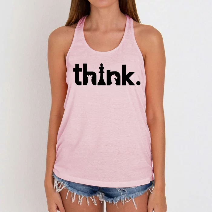 Think Chess Shirt Matching Gambit Chess Player And ChessLove Women's Knotted Racerback Tank