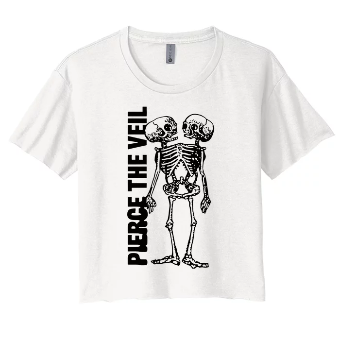 Tan Conjoined Skeleton Women's Crop Top Tee