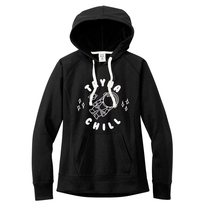 Tryna Chill Space Astronaut Star Planet Women's Fleece Hoodie