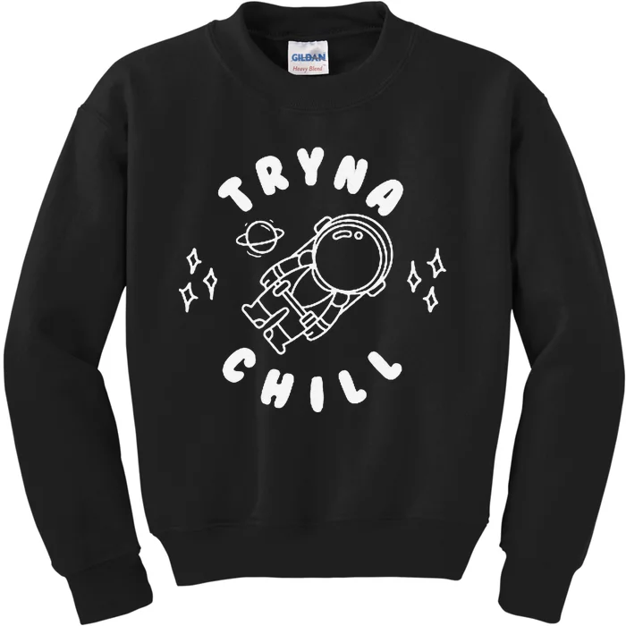 Tryna Chill Space Astronaut Star Planet Kids Sweatshirt