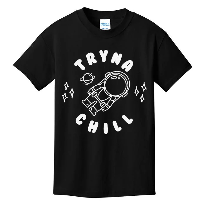 Tryna Chill Space Astronaut Star Planet Kids T-Shirt