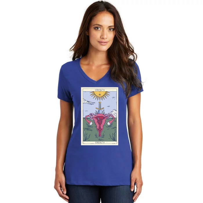 Tarot Card Strength Feminism Witchy Feminist Uterus Gift Women's V-Neck T-Shirt