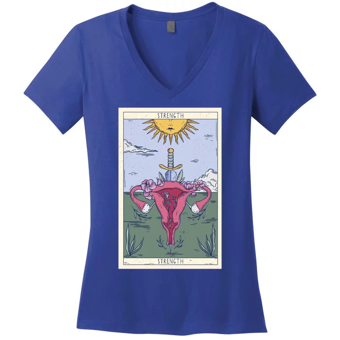 Tarot Card Strength Feminism Witchy Feminist Uterus Gift Women's V-Neck T-Shirt