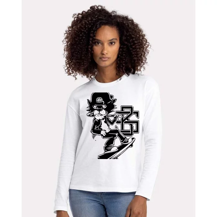 Tough Cat Skater Anime Fantasy Womens Cotton Relaxed Long Sleeve T-Shirt