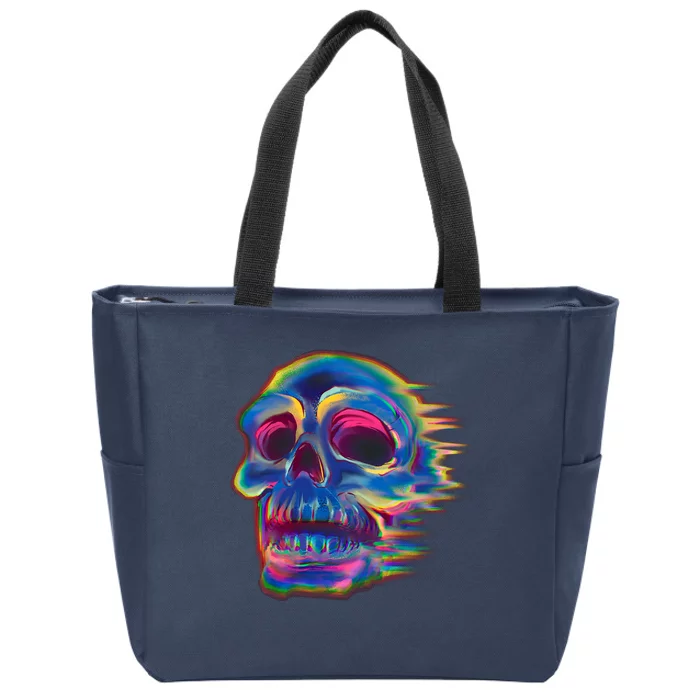 Trippy Colorful Skull Zip Tote Bag