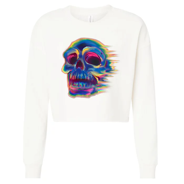 Trippy Colorful Skull Cropped Pullover Crew