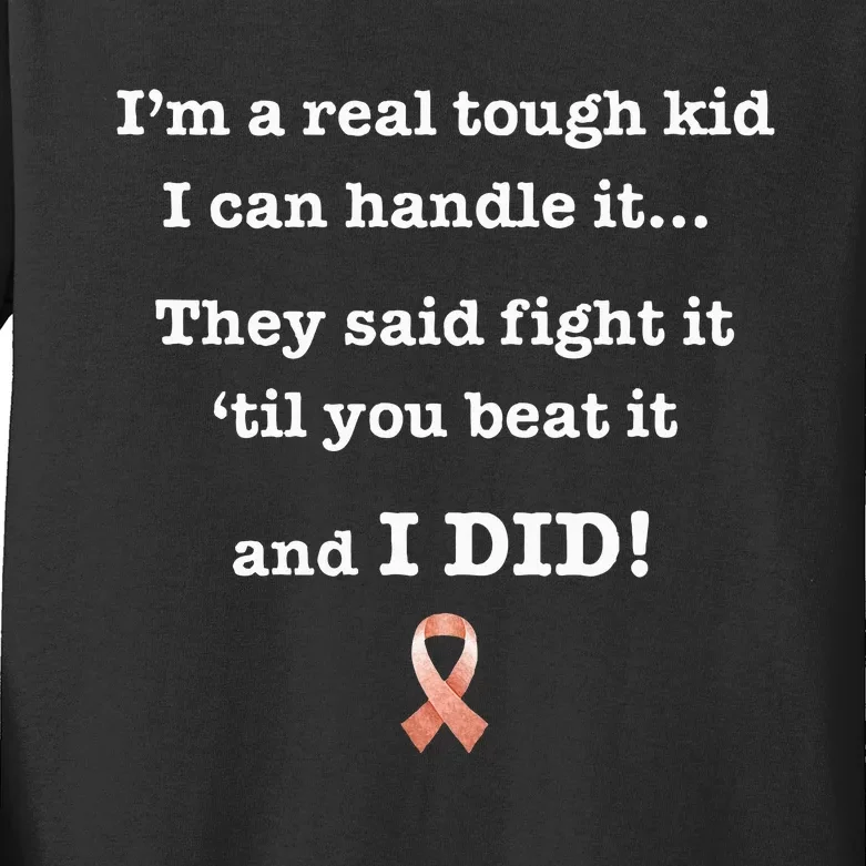 Tough Cancer Survivor Warrior Beat Peach Endometrial Kids Long Sleeve Shirt