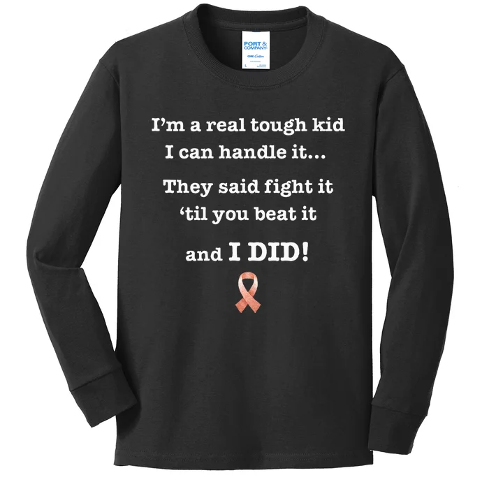 Tough Cancer Survivor Warrior Beat Peach Endometrial Kids Long Sleeve Shirt