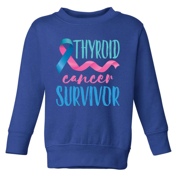 Thyroid Cancer Survivor Awareness Ribbon Teal Pink Blue Gift Toddler Sweatshirt