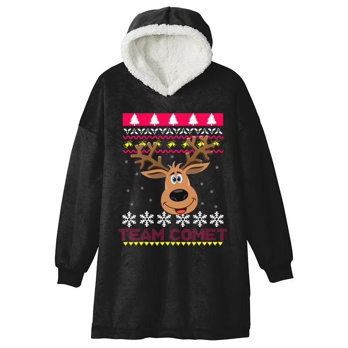 Team Comet Santa Reindeer Ugly Sweater Hooded Wearable Blanket