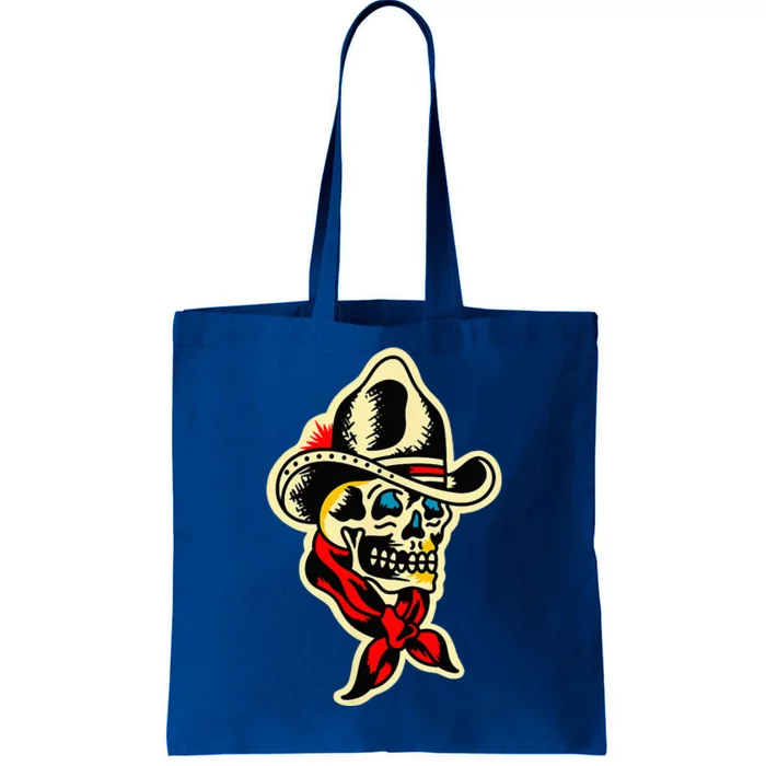 Traditional Cowboy Skull Tattoo Tote Bag