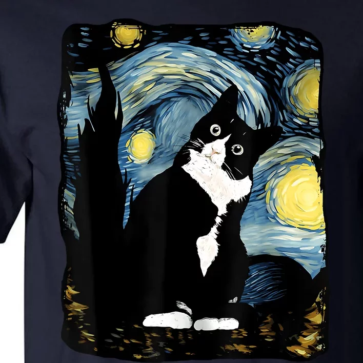 Tuxedo Cat Starry Night Van Gogh Cat Cat Art Cat Mom Dad Tall T-Shirt