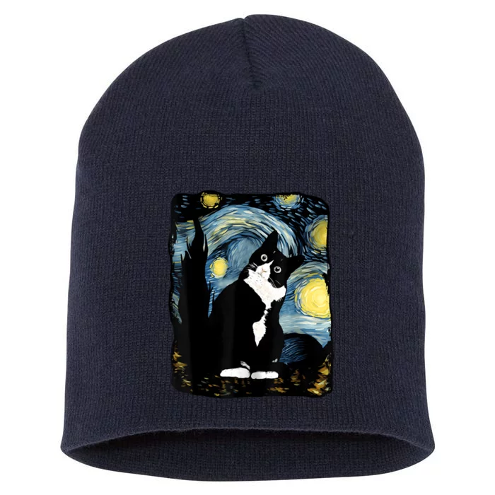 Tuxedo Cat Starry Night Van Gogh Cat Cat Art Cat Mom Dad Short Acrylic Beanie