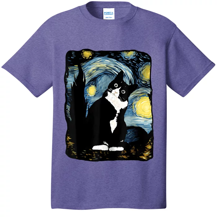 Tuxedo Cat Starry Night Van Gogh Cat Cat Art Cat Mom Dad T-Shirt