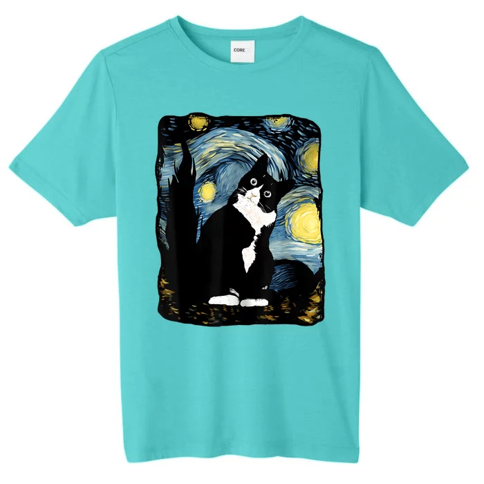 Tuxedo Cat Starry Night Van Gogh Cat Cat Art Cat Mom Dad ChromaSoft Performance T-Shirt