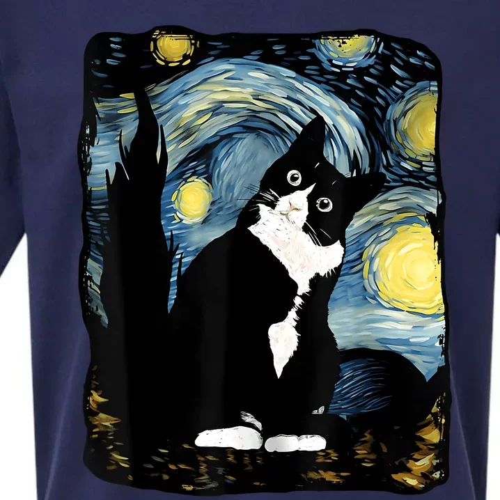 Tuxedo Cat Starry Night Van Gogh Cat Cat Art Cat Mom Dad Sueded Cloud Jersey T-Shirt