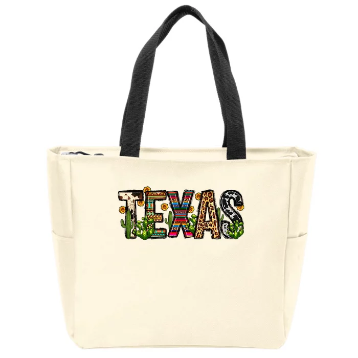 Texas Cactus Sunflower Retro Texas State Leopard Texas Zip Tote Bag