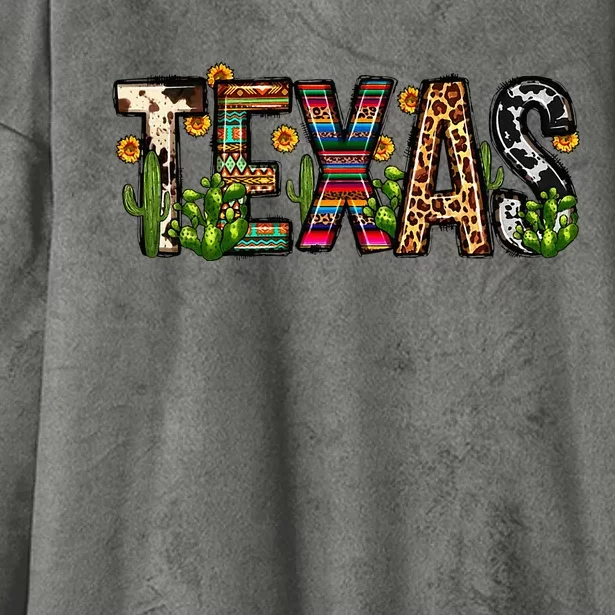 Texas Cactus Sunflower Retro Texas State Leopard Texas Hooded Wearable Blanket