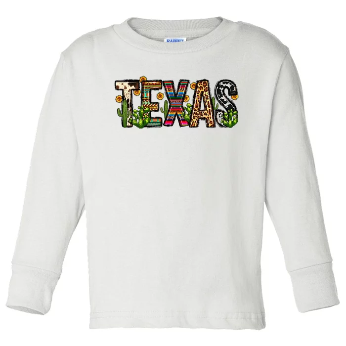 Texas Cactus Sunflower Retro Texas State Leopard Texas Toddler Long Sleeve Shirt