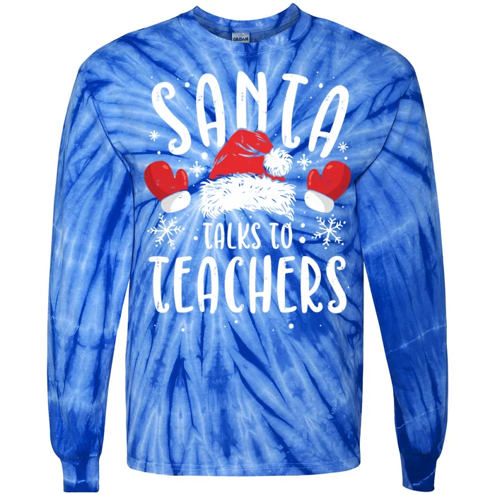 Teaching Christmas Santa Talks To Teachers Santas Favorite Gift Tie-Dye Long Sleeve Shirt