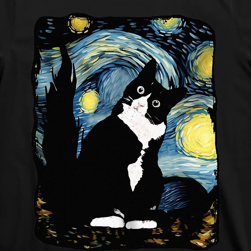 Tuxedo Cat Starry Night Van Gogh Cat Cat Art Cat Mom Dad T-Shirt