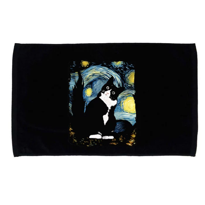 Tuxedo Cat Starry Night Van Gogh Cat Cat Art Cat Mom Dad Microfiber Hand Towel