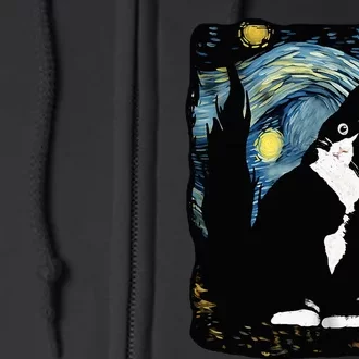 Tuxedo Cat Starry Night Van Gogh Cat Cat Art Cat Mom Dad Full Zip Hoodie