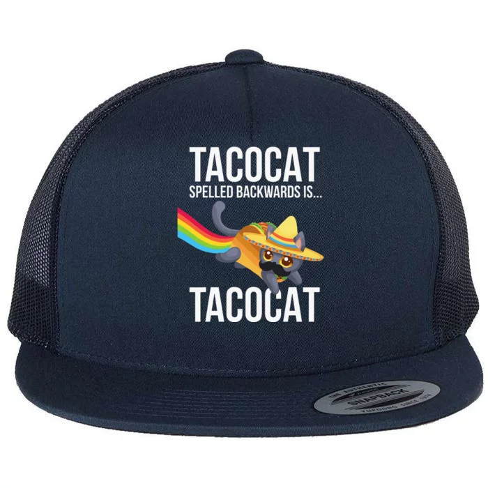 Taco Cat Spelled Backwards Palindrome Funny Cat Flat Bill Trucker Hat