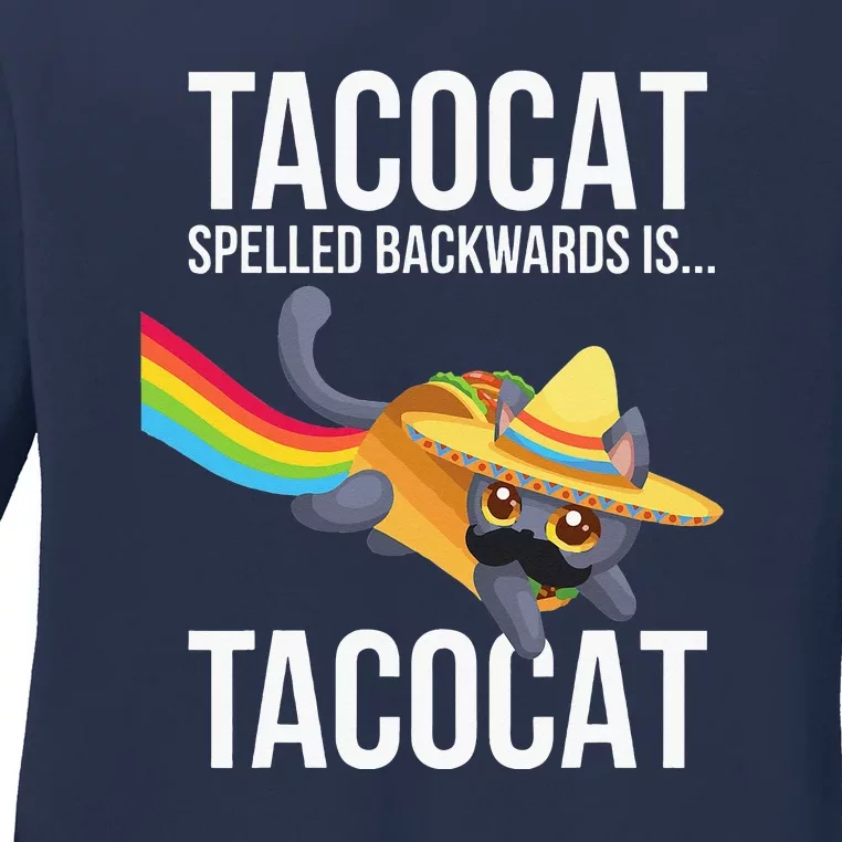 Taco Cat Spelled Backwards Palindrome Funny Cat Ladies Long Sleeve Shirt