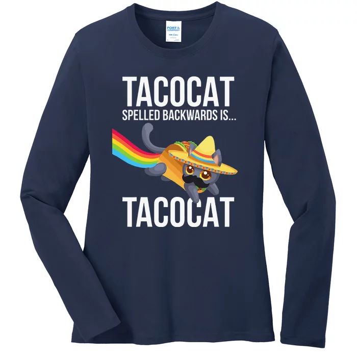 Taco Cat Spelled Backwards Palindrome Funny Cat Ladies Long Sleeve Shirt