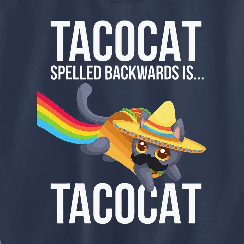 Taco Cat Spelled Backwards Palindrome Funny Cat Kids Sweatshirt