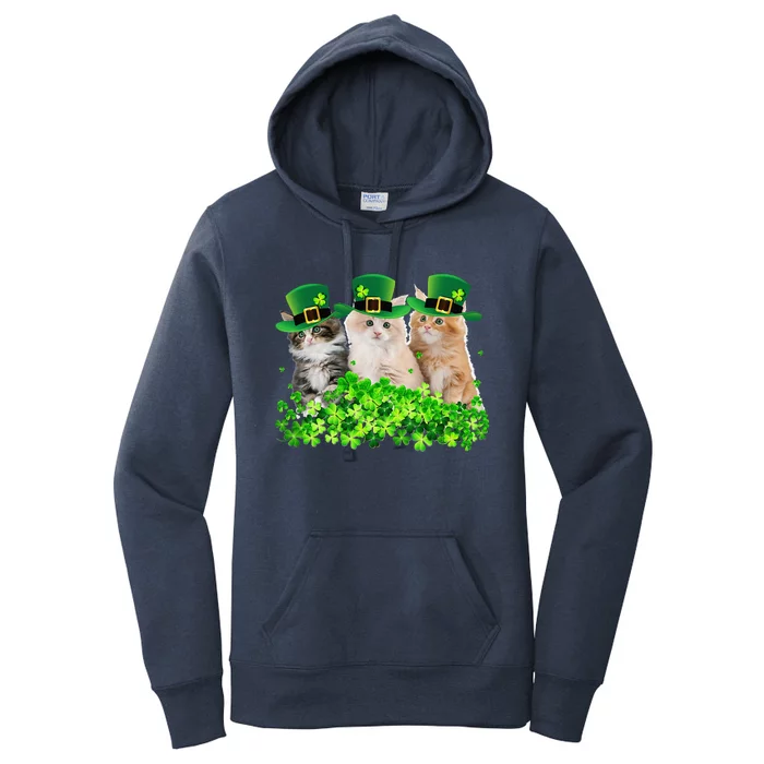 Three Cat St Patricks Day Kitty Kitten Lover Irish Women's Pullover Hoodie